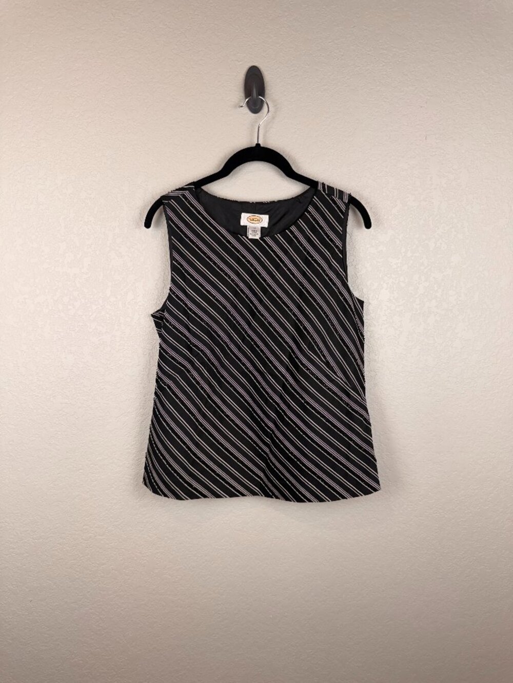 Talbots Black White Diagonal Stripe Beaded Sleeveless Shell Top 10